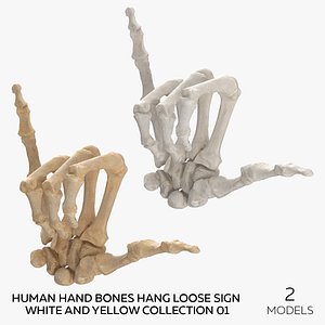 Human Hand Bones Hang Loose Sign White and Yellow Collection 01 - 2 models 3D model