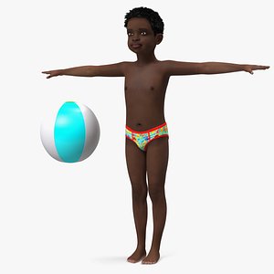 3D黑孩子男孩海滩风格T-Pose模型