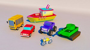 cars bus motorcycle 3D