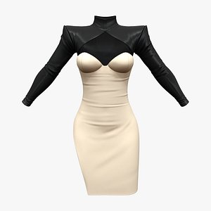 Side Slit Skirt Dress With Bolero Jacket Outfit 3D