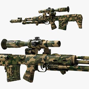 Camouflage Sniper Rifle Dragunov SVU with Scope 3D model