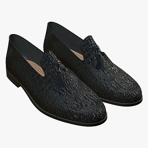 3D Leather Shoes Crocodile Black