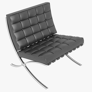 Knoll Black Leather Barcelona Chair 3D