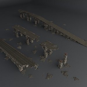 set destroyed bridge 3D model