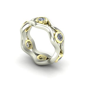 3D Wave Eternity Ring with Gemstones 3D Model model