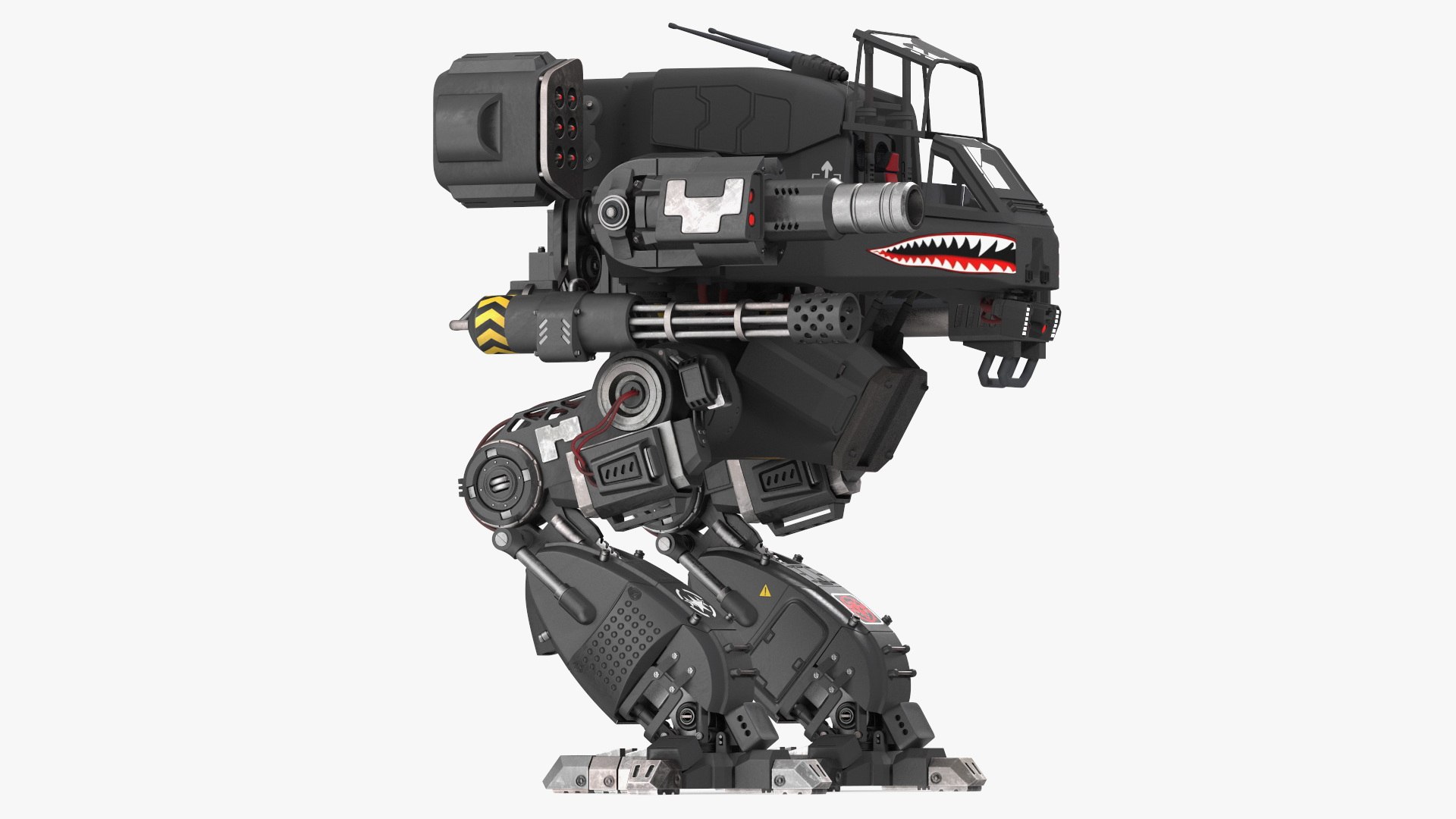 Walking Black Combat Robot Empty Rigged 3D model preview