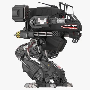3D Walking Black Combat Robot Empty Rigged