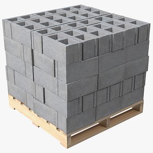 Wooden Pallet with Concrete Blocks model