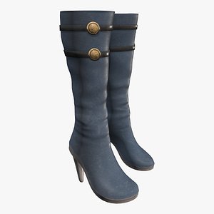 Navy Blue High Heel Mid Calf Boots