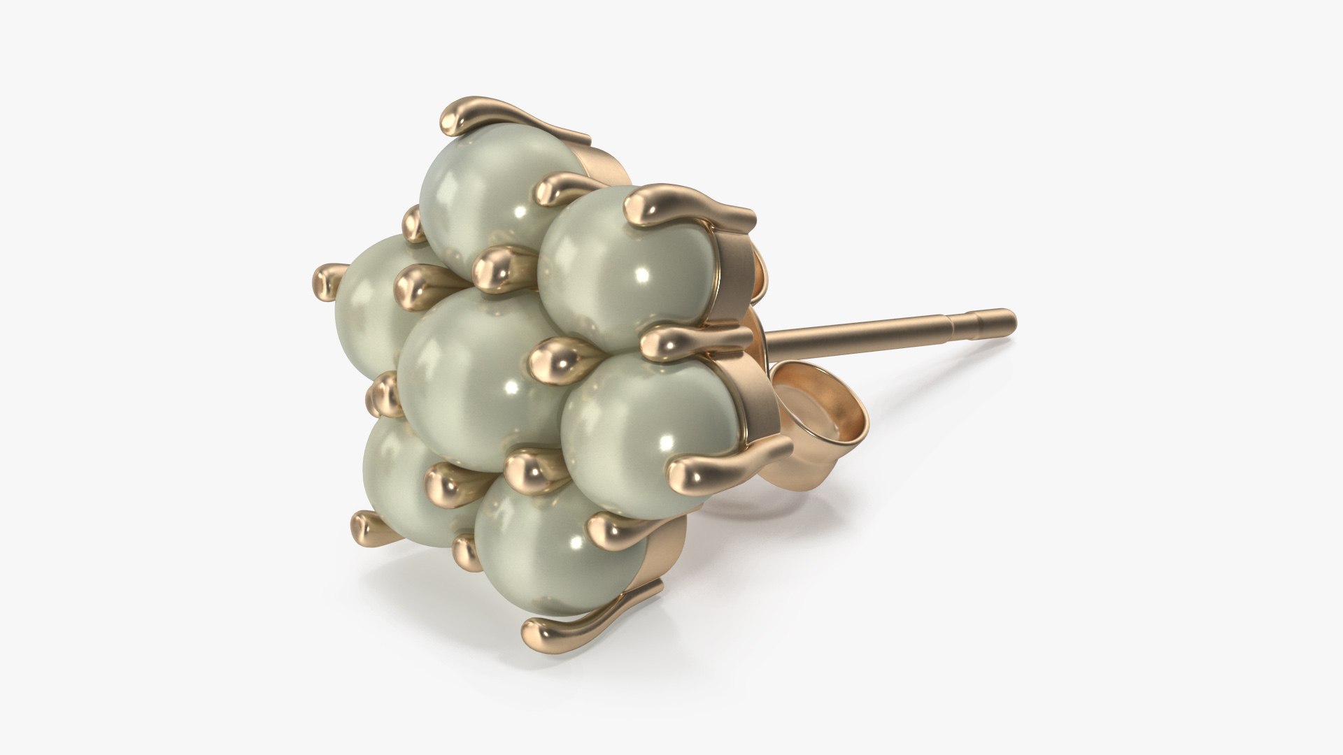 Gold Earring with Pearls 3D model preview