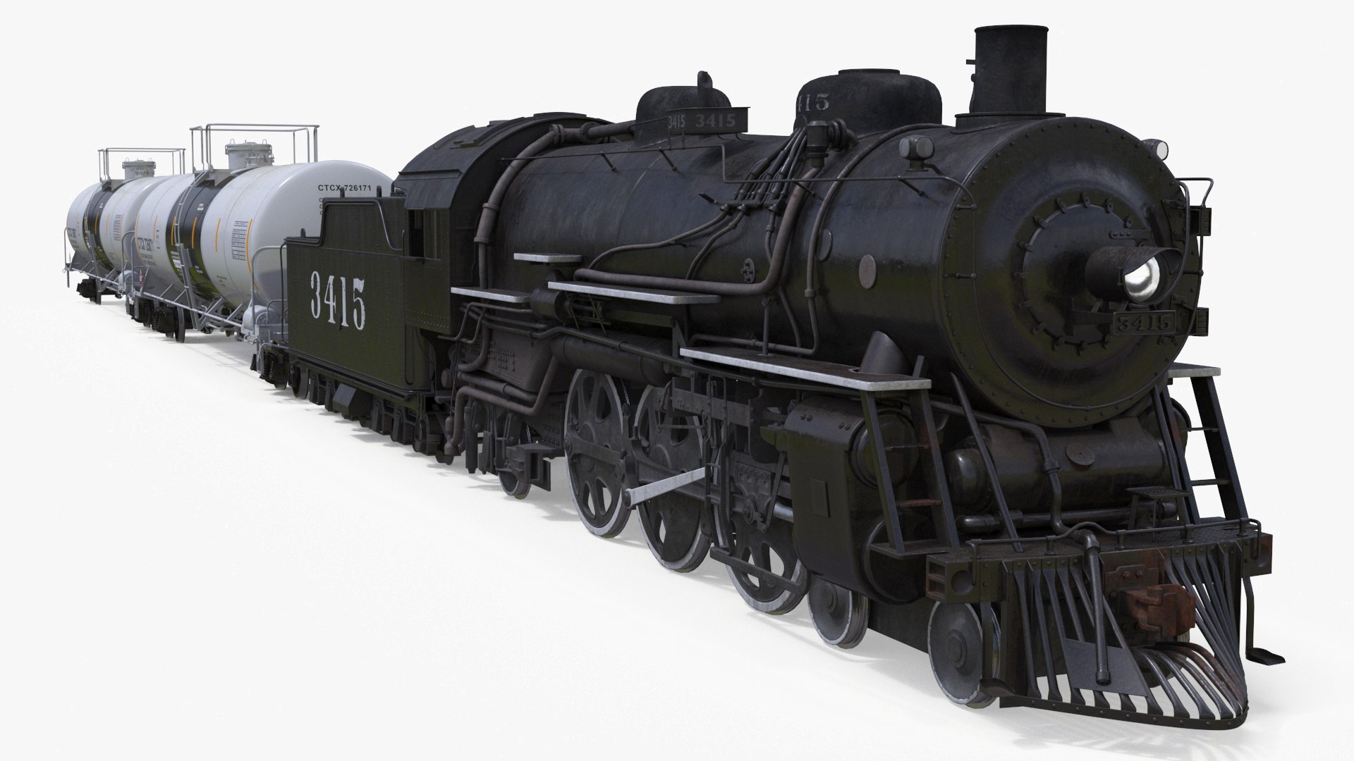 Steam Engine with Tank Cars 3D model preview
