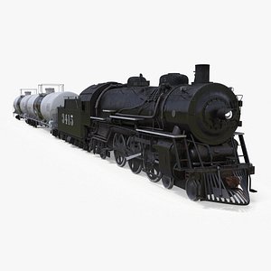3D Steam Engine with Tank Cars model