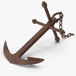 3D Rusty Anchor With Chain model