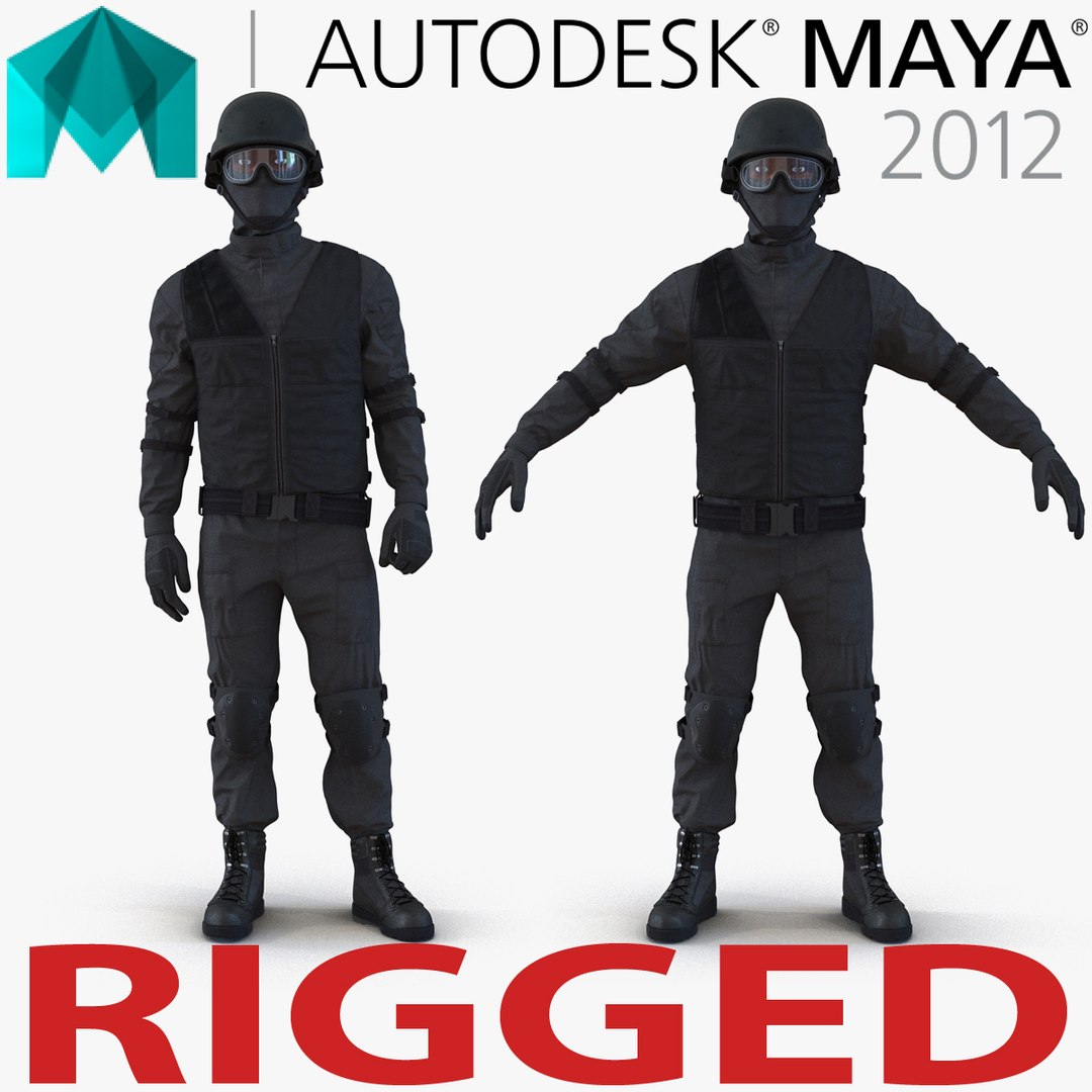 SWAT Man Afro American Rigged 2 for Maya 3D Model 3D model preview