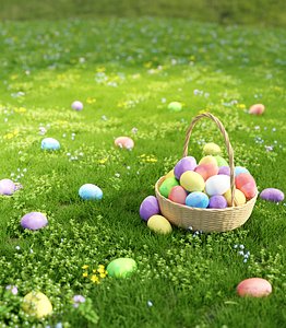 Wicker Basket With Eggs for Easter