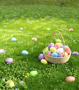 Wicker Basket With Eggs for Easter