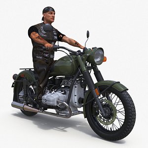 Classic Retro Motorcycle with Rider