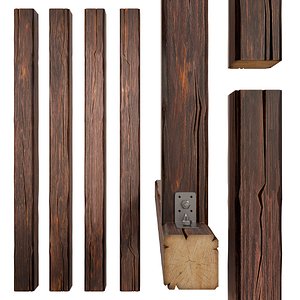 3D model wood beam wooden