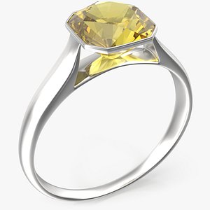 3D model Asscher Cut Yellow Sapphire On Silver Wedding Ring V01