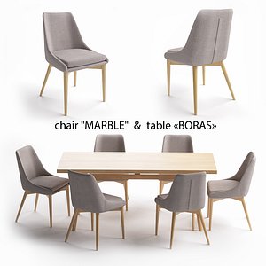 Table set table Boras chair Marble 3D model
