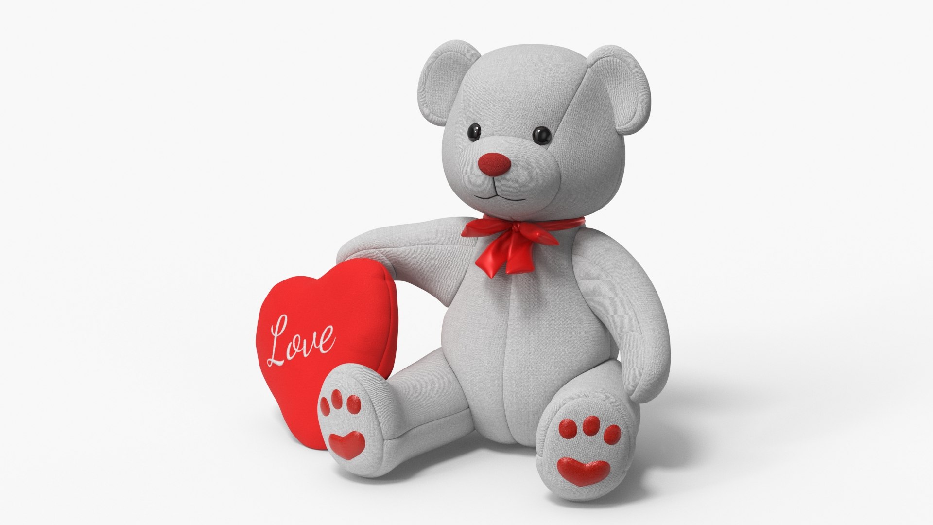 Grey Teddy Bear with Heart 3D model preview