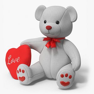 Grey Teddy Bear with Heart 3D
