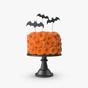3D Halloween Cake with Bat Topper and Black Base