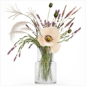 Bouquet Of Wild Flowers Of Lavender Poppy Pampas 534 3D