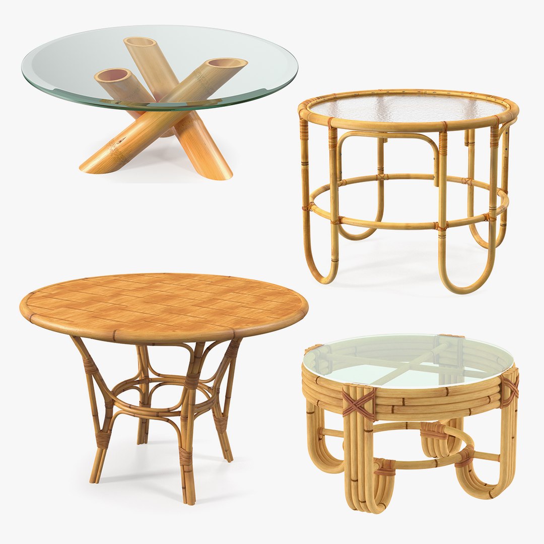 Round Bamboo Rattan Table Collection 2 3D model preview