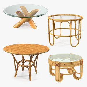 Round Bamboo Rattan Table Collection 2 3D