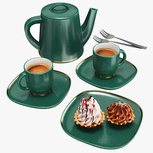 Coffee set with tartlets 3D