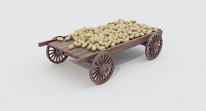 3D Wooden cart and potatoes