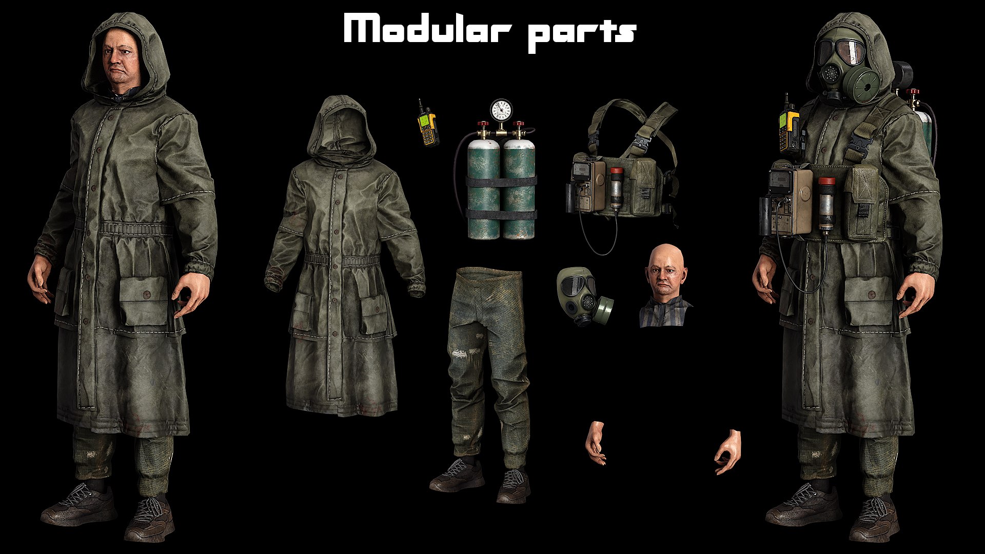 3D Model MODULAR POST APOCALYPTIC SURVIVOR GAME READY 3D CHARACTER Low ...