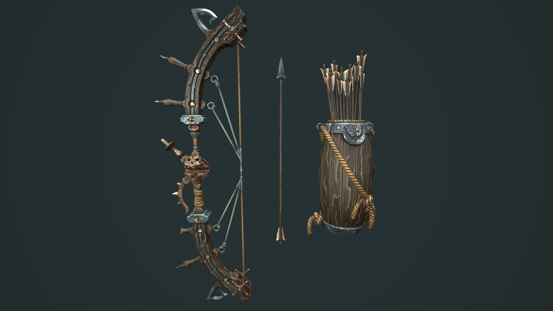 3D Pirate bow quiver arrow https://p.turbosquid.com/ts-thumb/9r/jLTslM/DJ/9/png/1760358218/1920x1080/fit_q87/f0e7fe00029f66031baae56e7098c78a76fcac43/9.jpg