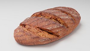 Sliced loaf or dark black bread with seeds baked products model