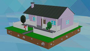 3D cartoon pink house simple model