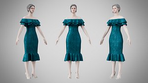 3D Dress 17 Teal Velvet With Design