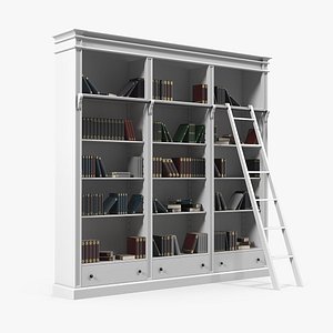 classic white bookcase books 3D model