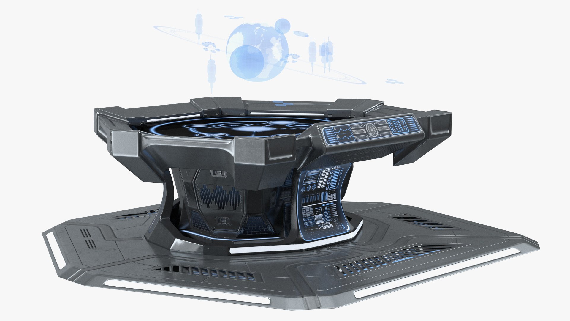 Grey Sci-fi Command Center Table 3D model preview