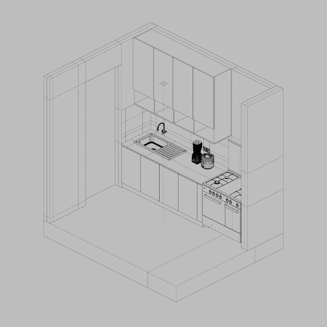 Kitchen Isometric Interior 3D Render Illustration 3D - TurboSquid 2229557