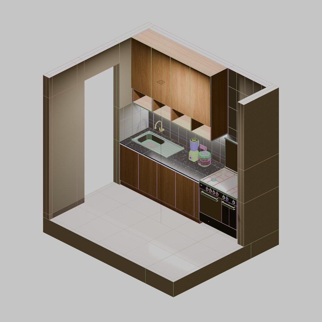 Kitchen Isometric Interior 3D Render Illustration 3D - TurboSquid 2229557