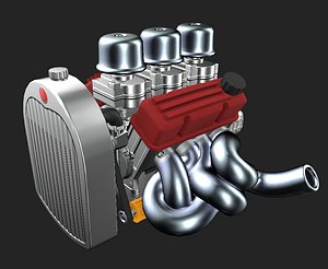 v8 flathead inspired engine 3D