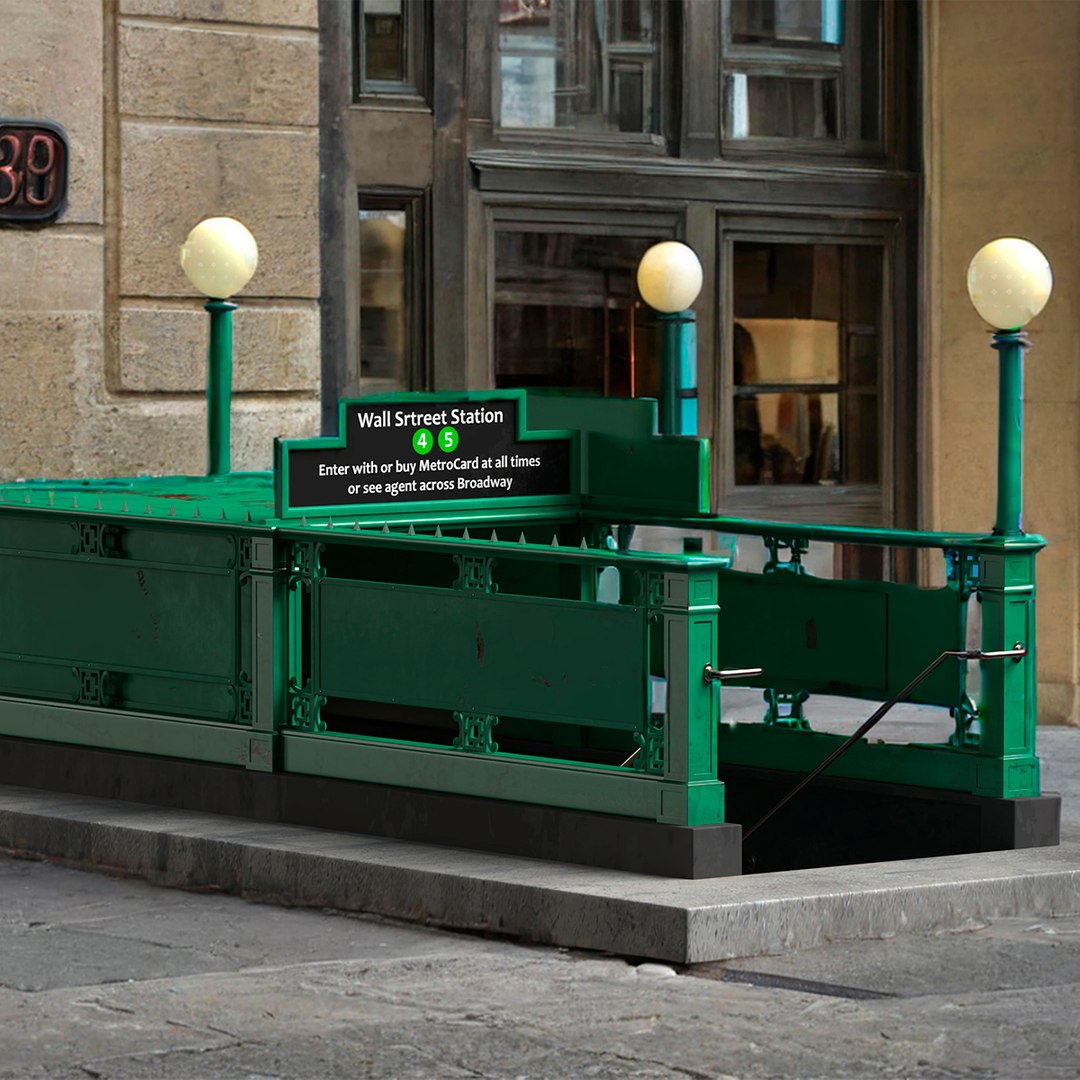 Wall Street Subway Station Entrance Rigged 3D model preview