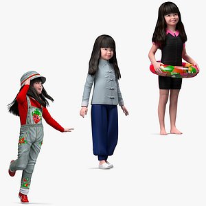 Rigged Asian Girl Childs Collection for Maya 3D