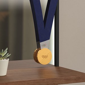 Official Olympic Winner Gold Medal Blue Strap 3D model