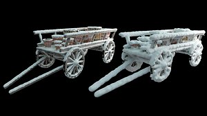 3D model wooden carts covered snow