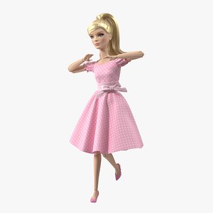 Barbie Doll in Pink Dress Rigged for Cinema 4D