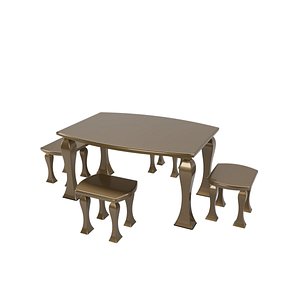 3D Gold table with chairs model