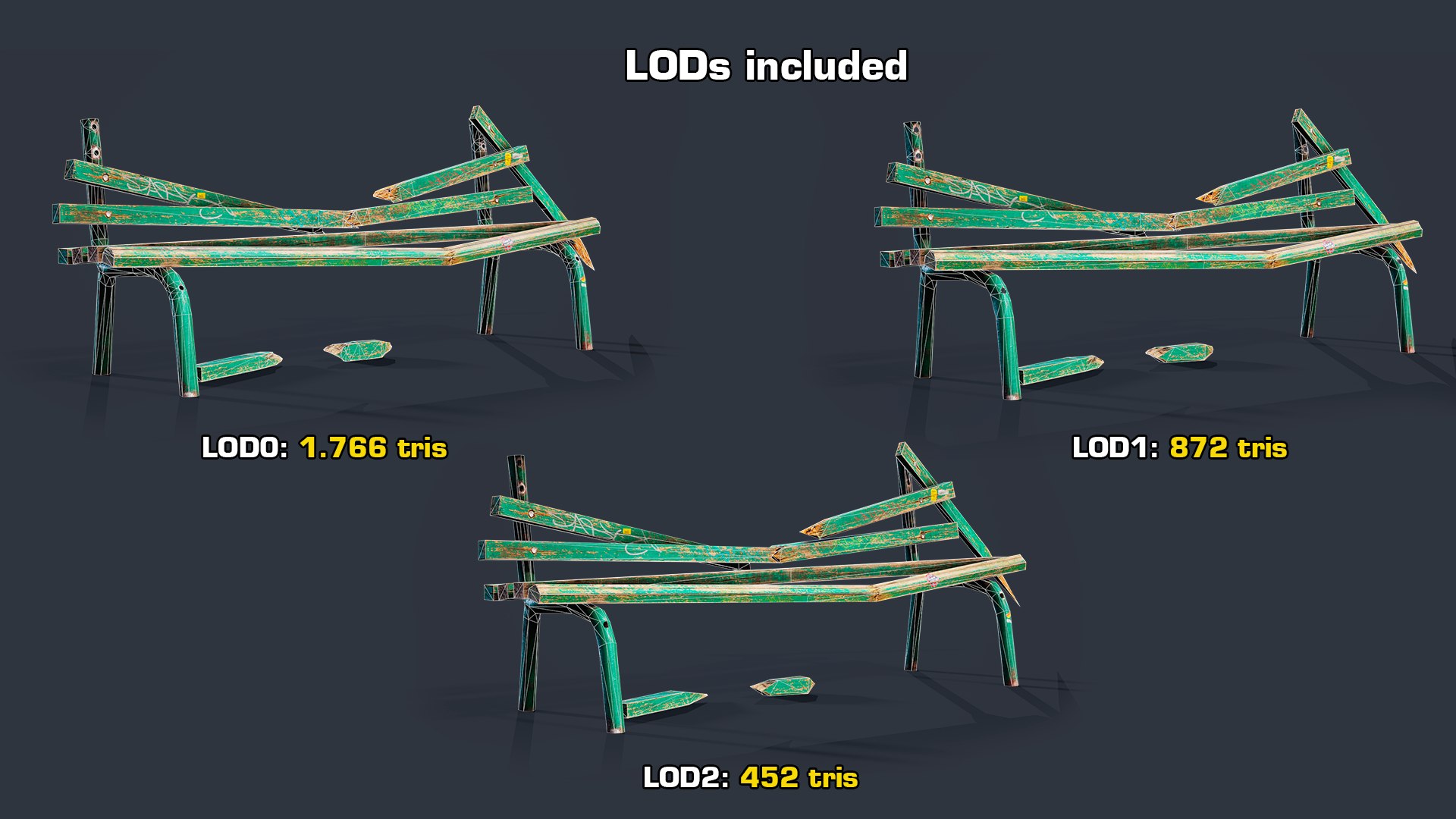 Old Bench 02 GameReady LODs model https://p.turbosquid.com/ts-thumb/9v/FRQsC8/NL/lods/png/1624101566/1920x1080/fit_q87/d5e16077e991bc506204df205ad2f184729e18db/lods.jpg
