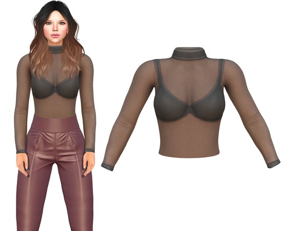 See Through Body Effect Sheer Top and Maroon Shiny Leather Pants Classy  Outfit 3D Model $9 - .fbx - Free3D